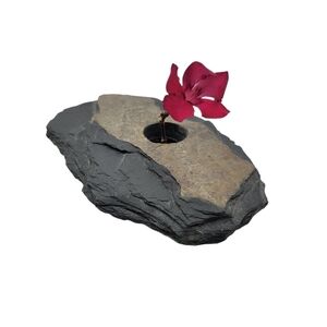 Japanese Ikebana Vase Natural Stone Slate  With Flower Frog 7"x2"